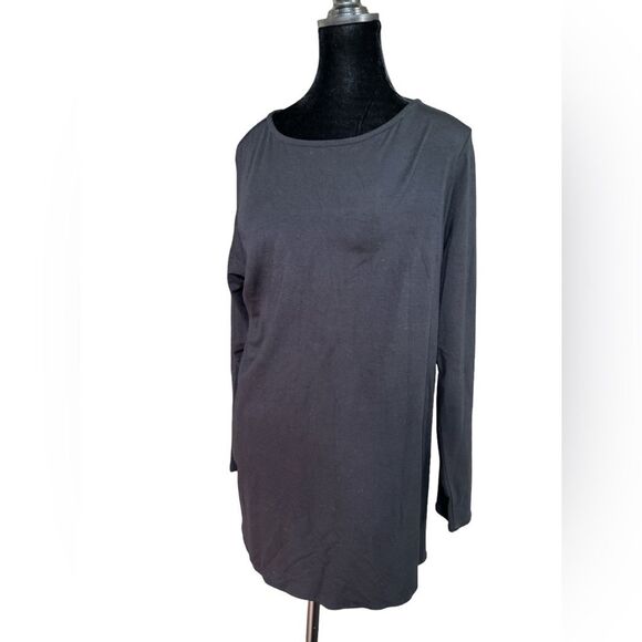 Eileen Fisher Black Soft Stretch Long Sleeve Shirt Size Large Great Basic Top - Picture 2 of 5